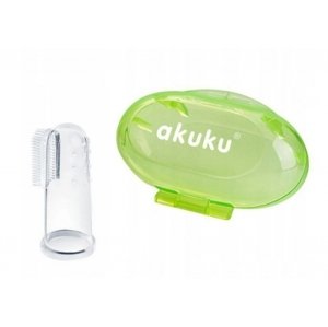 Zubní kartáček pro miminka, silikonový s pouzdrem - zelený, Akuku