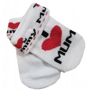 Kojenecké bavlněné ponožky I Love Mum, bílé s potiskem, vel. 56-62 (0-3m)