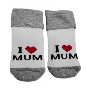 Kojenecké froté bavlněné ponožky I Love Mum, bílo/šedé 80/86, vel. 80-86 (12-18m)