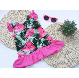 G-baby Letní šaty s volánky Meloun - růžové, vel. 80 (9-12m)