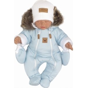 Z&Z Zimní kombinéza s dvojitým zipem, kapucí a kožešinou + rukavičky, Angel - modrý, vel. 68 (3-6m)