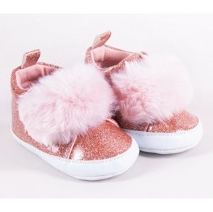 Kojenecké boty/capáčky lakýrky Girl s kožešinou YO ! - růžový brokát, vel. 68-80 (6-12m)