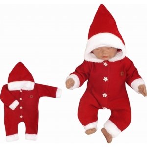 Z&Z Dětský pletený overálek s kapucí Baby Santa, červený, vel. 56 (1-2m)