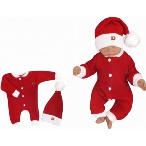 Z&Z 2-dílná sada Pletený overálek + čepička Baby Santa, červený, vel. 86 (12-18m)
