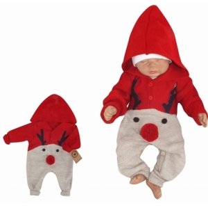Z&Z Dětský pletený Vánoční overálek s kapucí a knoflíčky Baby Sob, červený, vel. 56 (1-2m)