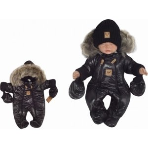 Zimní kombinéza s dvojitým zipem, kapucí a kožešinou + rukavičky Z&Z, Angel - černý, vel. 56 (1-2m)