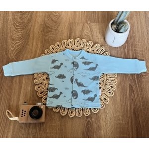 Novorozenecká bavlněná košilka, kabátek, Mamatti, Dino park - modrá s potiskem, vel. 56 (1-2m)