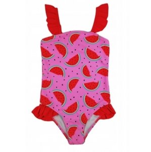 Dívčí jednodílné plavky s volánky - Noviti, Meloun, růžové, vel. 104-110 (3-5r)