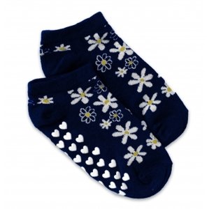 Dětské ponožky s ABS Květinky - tm. modré, vel. 19-22
