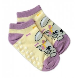 Dětské ponožky s ABS Kočka - žluté, vel. 23-26