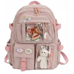 Školní batoh Medvěd pro mládež s dekorací medvídka - pudrově růžová