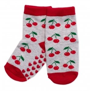 Dětské ponožky s ABS Třešně - šedé, vel. 19-22