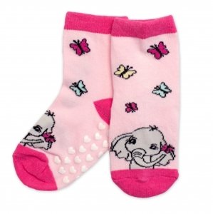 Dětské ponožky s ABS Slůně - růžové, vel. 19-22