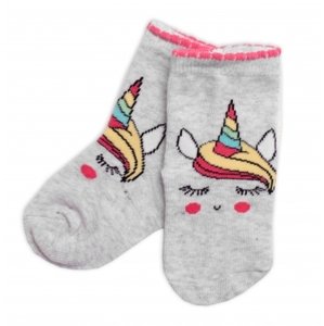 Dětské bavlněné ponožky Jednorožec - šedé, vel. 15-18