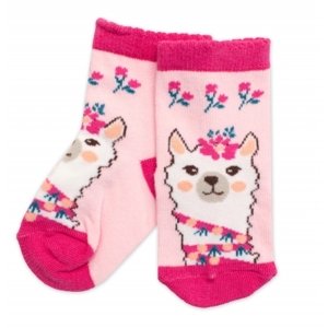 Dětské bavlněné ponožky Lama - růžové, vel. 15-18