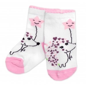 Dětské bavlněné ponožky Ježek - bílé, vel. 19-22