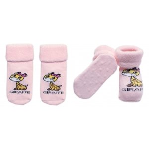 Kojenecké froté ponožky s ABS Giraffe, Baby Nellys, růžové, vel. 56-62 (0-3m)