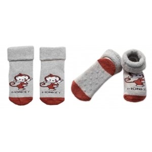 Kojenecké froté ponožky s ABS Monkey, Baby Nellys, šedé, vel. 56-62 (0-3m)