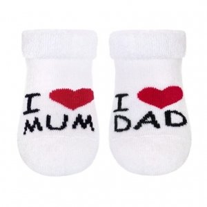 Kojenecké froté bavlněné ponožky I Love Mum & Dad, bílé, vel. 56-62 (0-3m)