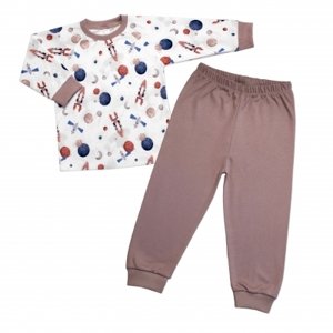 Dětské pyžamo 2D sada, triko + kalhoty, Cosmos, Mrofi, béžová/bílá, vel. 86 (12-18m)