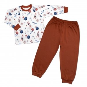 Dětské pyžamo 2D sada, triko + kalhoty, Cosmos, Mrofi, hnědá/bílá, vel. 92 (18-24m)