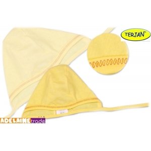 TERJAN Novorozenecká čepička na zavazování - žlutá/krémová, vel. 62 (2-3m)