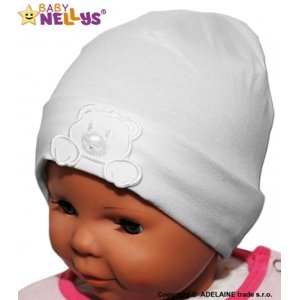 Bavlněná čepička Baby Nellys ® Medvídek  - bílá, vel. 56-68 (0-6 m)
