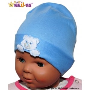 Bavlněná čepička Baby Nellys ® Medvídek  - modrá, vel. 56-68 (0-6 m)