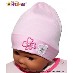 Bavlněná čepička Kytičky Baby Nellys ® - sv. růžová, vel. 56-68 (0-6 m)
