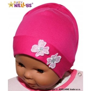 Bavlněná čepička Kytičky Baby Nellys ® - sytě růžová, vel. 56-68 (0-6 m)