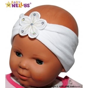 Čelenka Baby Nellys ® s květinkou - bílá, 80/92, vel. 80-92 (12-24m)