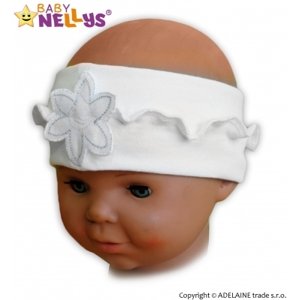 Čelenka Baby Nellys ® s květinkou a volánkem - bílá, 80/92, vel. 80-92 (12-24m)