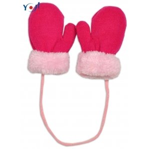 Zimní kojenecké rukavičky s kožíškem - se šňůrkou YO - malinové/růžový kožíšek, vel. 80-92 (12-24m)
