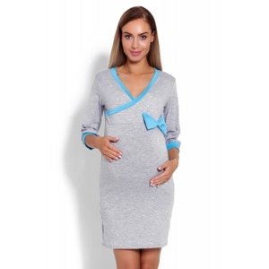 Be MaaMaa Pohodlná těhotenská, kojící noční košile s mašlí - šedá, vel. XXL (44)