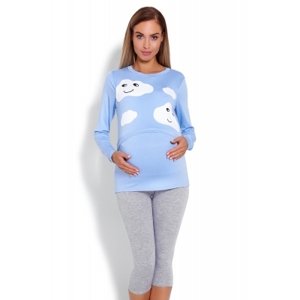 Be MaaMaa Těhotenské, kojící pyžamo 3/4 mráčky - modré, vel. L/XL
