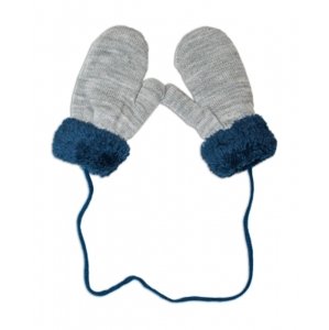 Zimní kojenecké rukavičky s kožíškem - se šňůrkou  YO - šedé/granátový kožíšek, vel. 80-92 (12-24m)