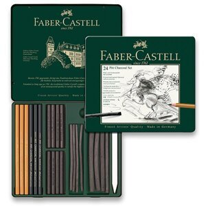 Uhel Faber-Castell Pitt Monochrome Charcoal plechová krabička, 24 ks