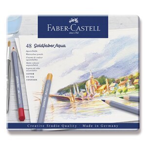 Akvarelové pastelky Faber-Castell Goldfaber Aqua plechová krabička, 48 barev