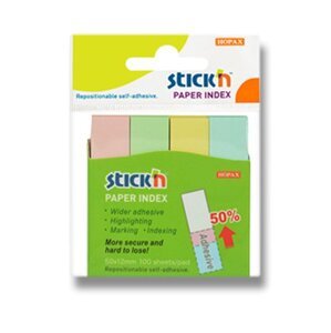 Samolepicí záložky Hopax Stick’n Notes 50 x 12 mm, 4 x 100 listů, pastelové