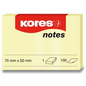 Samolepicí bloček Kores - žlutý 75 × 50 mm, 100 listů
