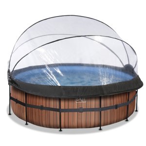 EXIT Frame Pool ø427x122cm (12v Sand filtr) - vzhled dřeva + sluneční stříška
